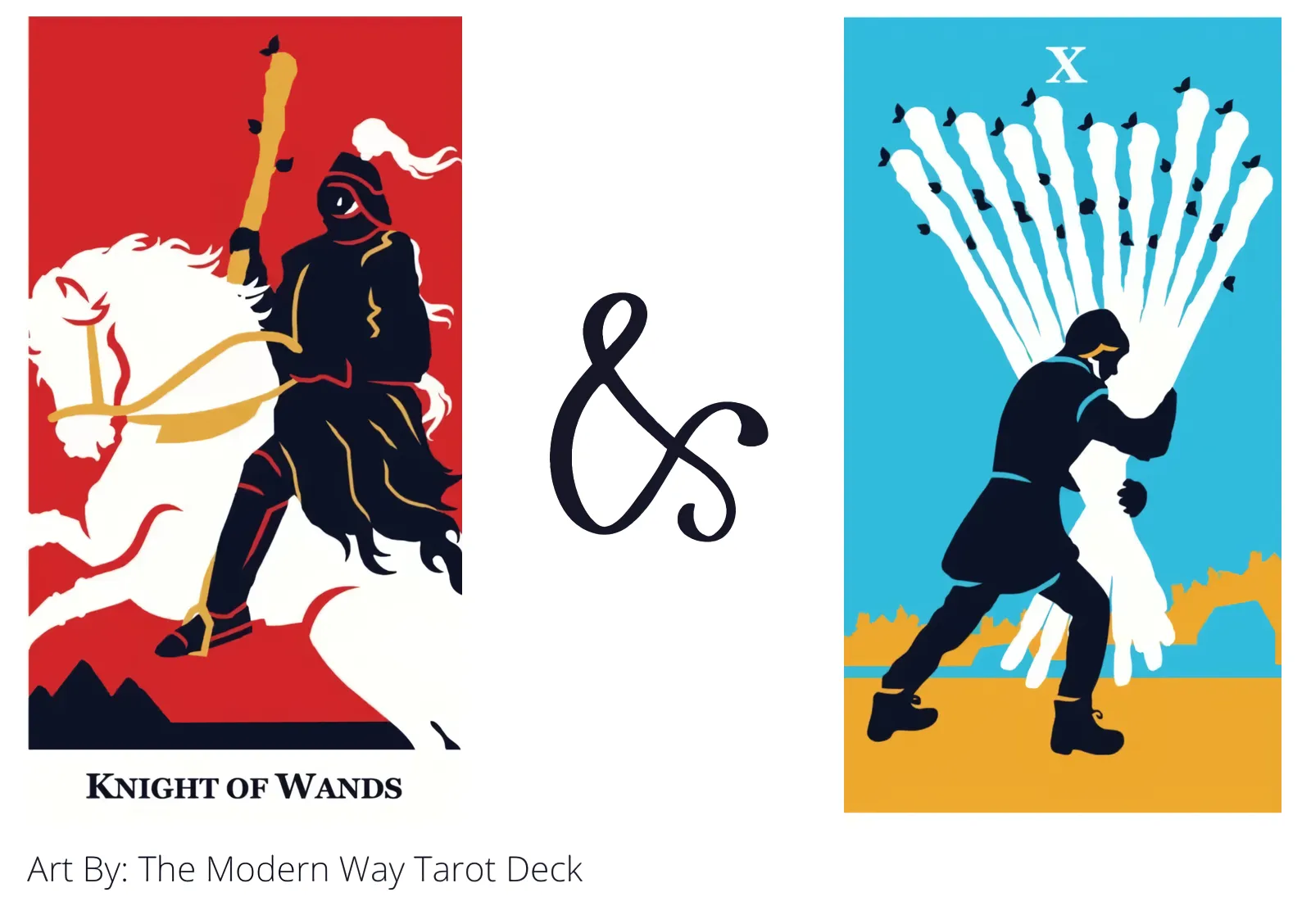 knight of wands and ten of wands tarot cards together