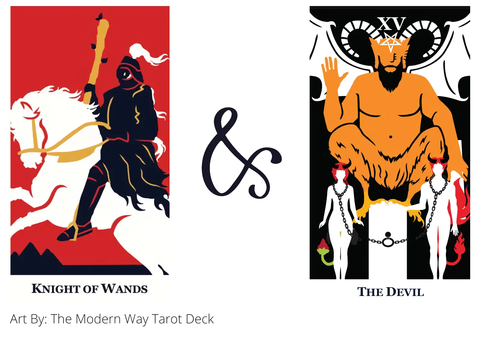knight of wands and the devil tarot cards together