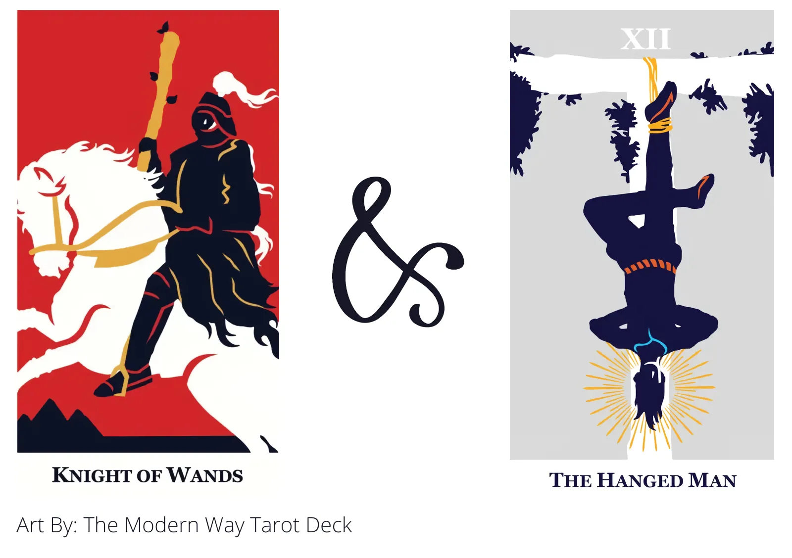 knight of wands and the hanged man tarot cards together
