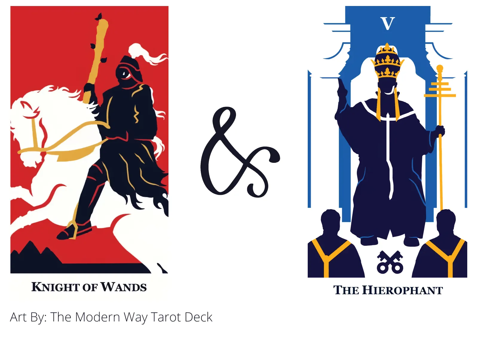 knight of wands and the hierophant tarot cards together