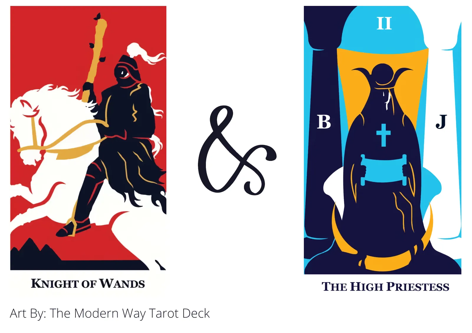 knight of wands and the high priestess tarot cards together