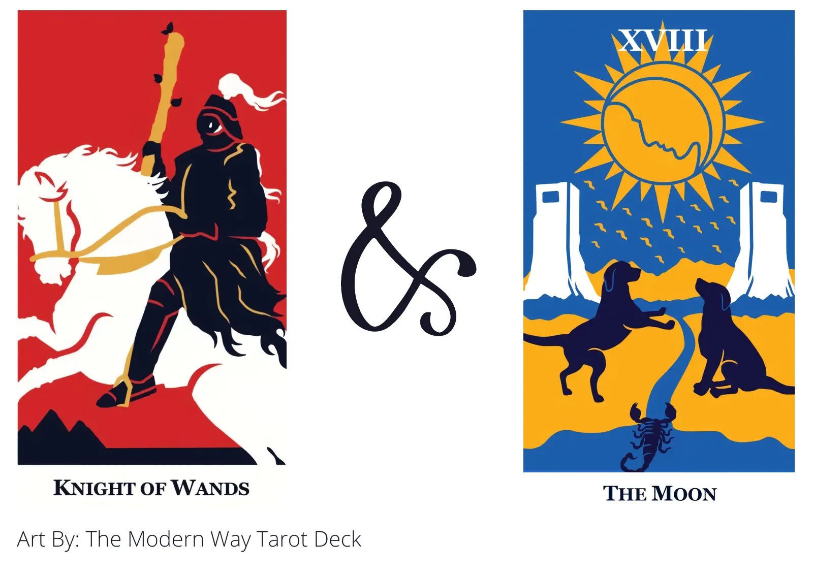 knight of wands and the moon tarot cards together