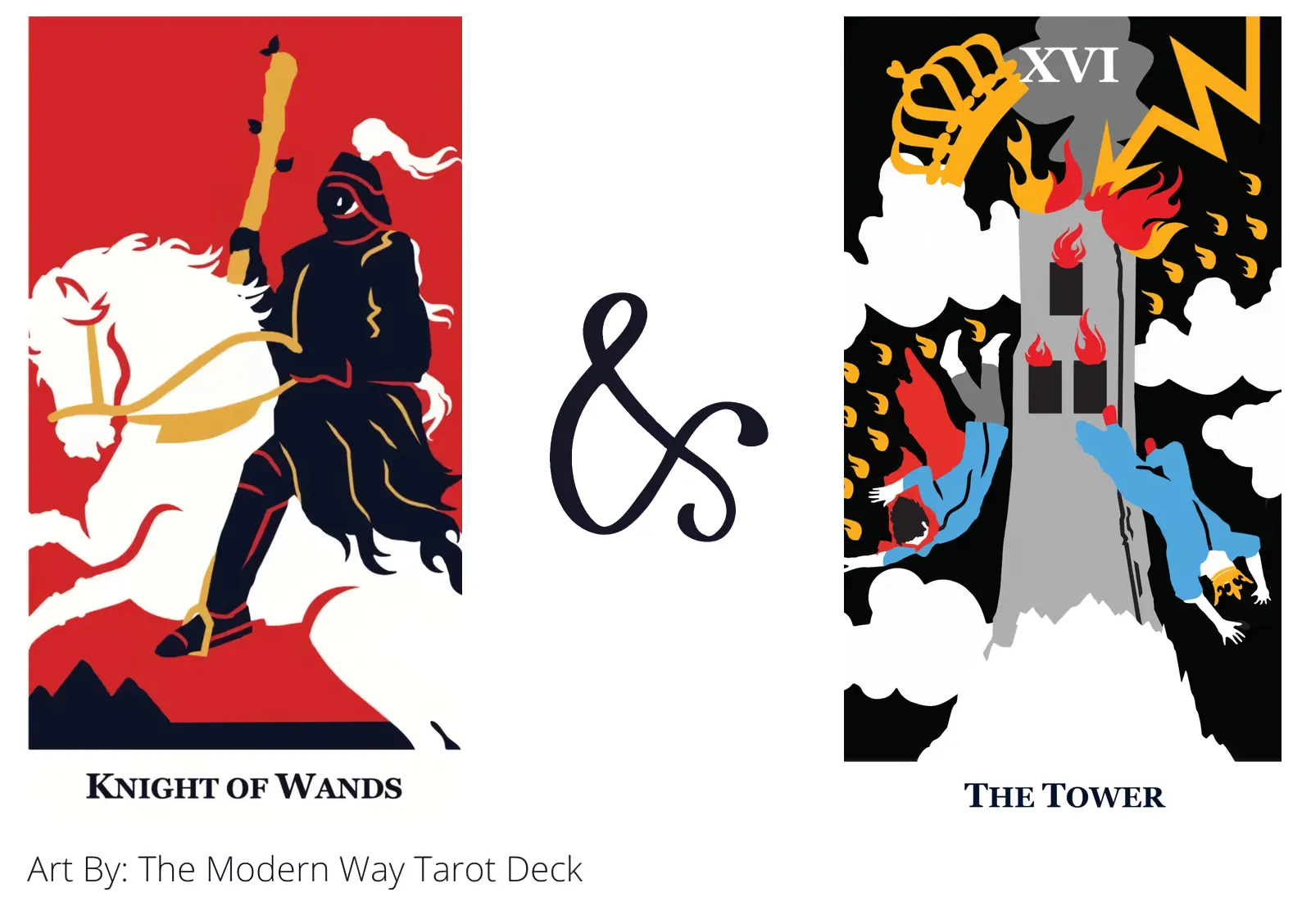 knight of wands and the tower tarot cards together