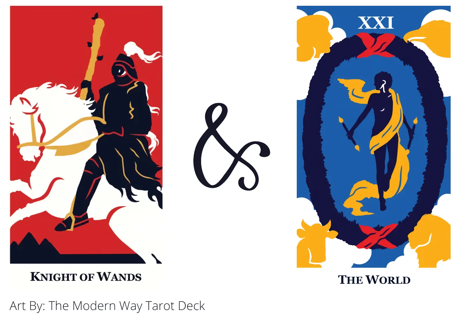 knight of wands and the world tarot cards together