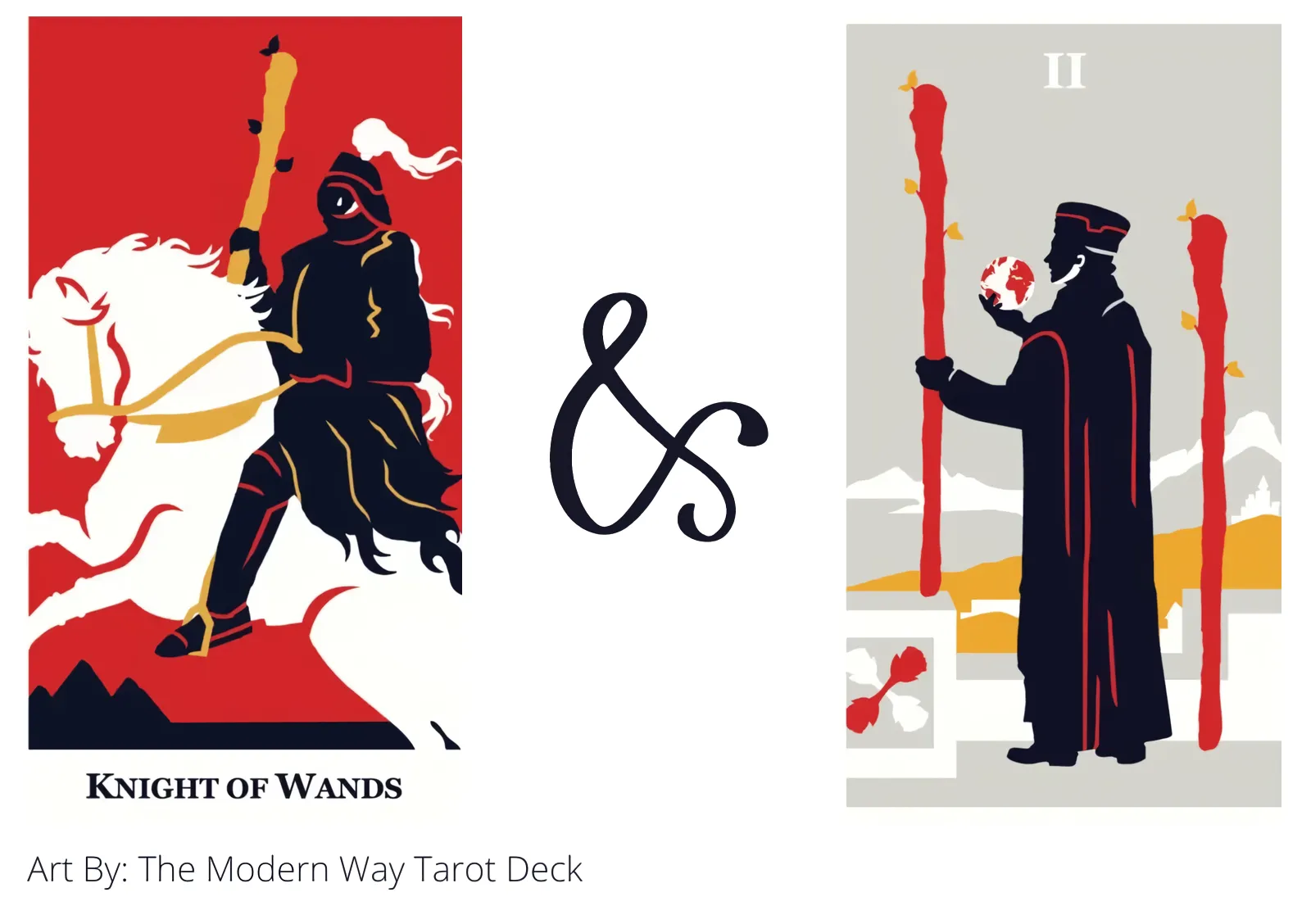 knight of wands and two of wands tarot cards together