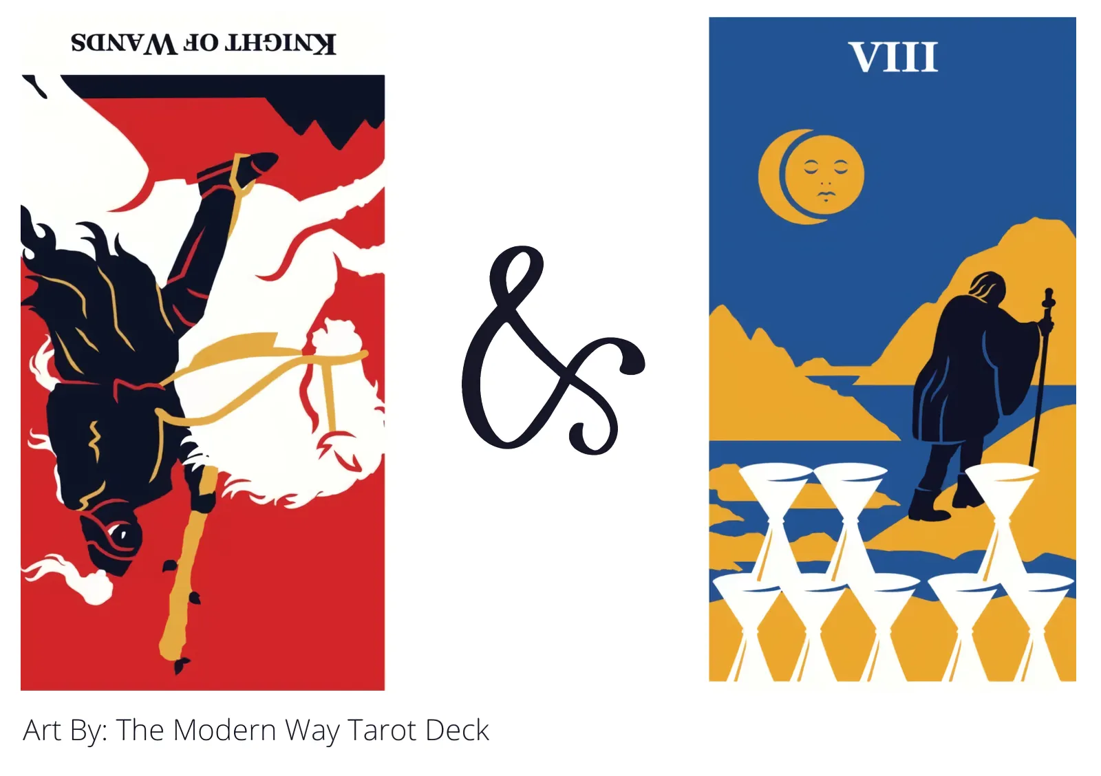 knight of wands reversed and eight of cups tarot cards together