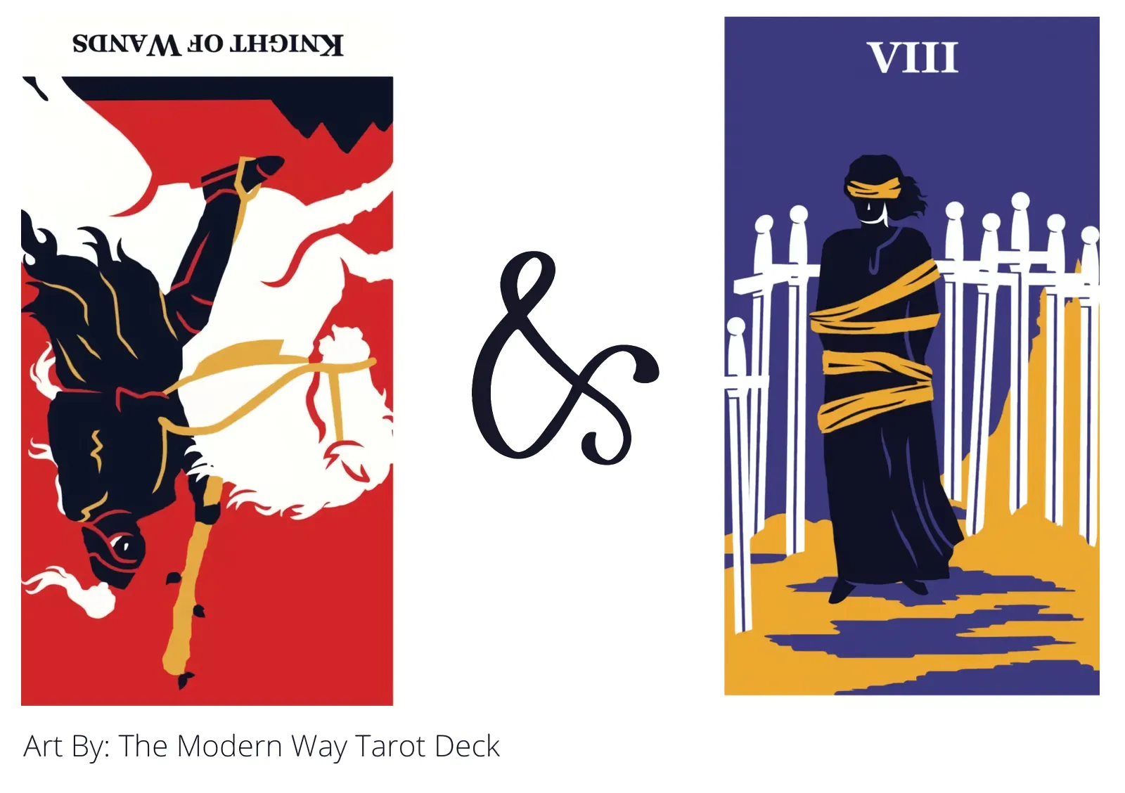 knight of wands reversed and eight of swords tarot cards together
