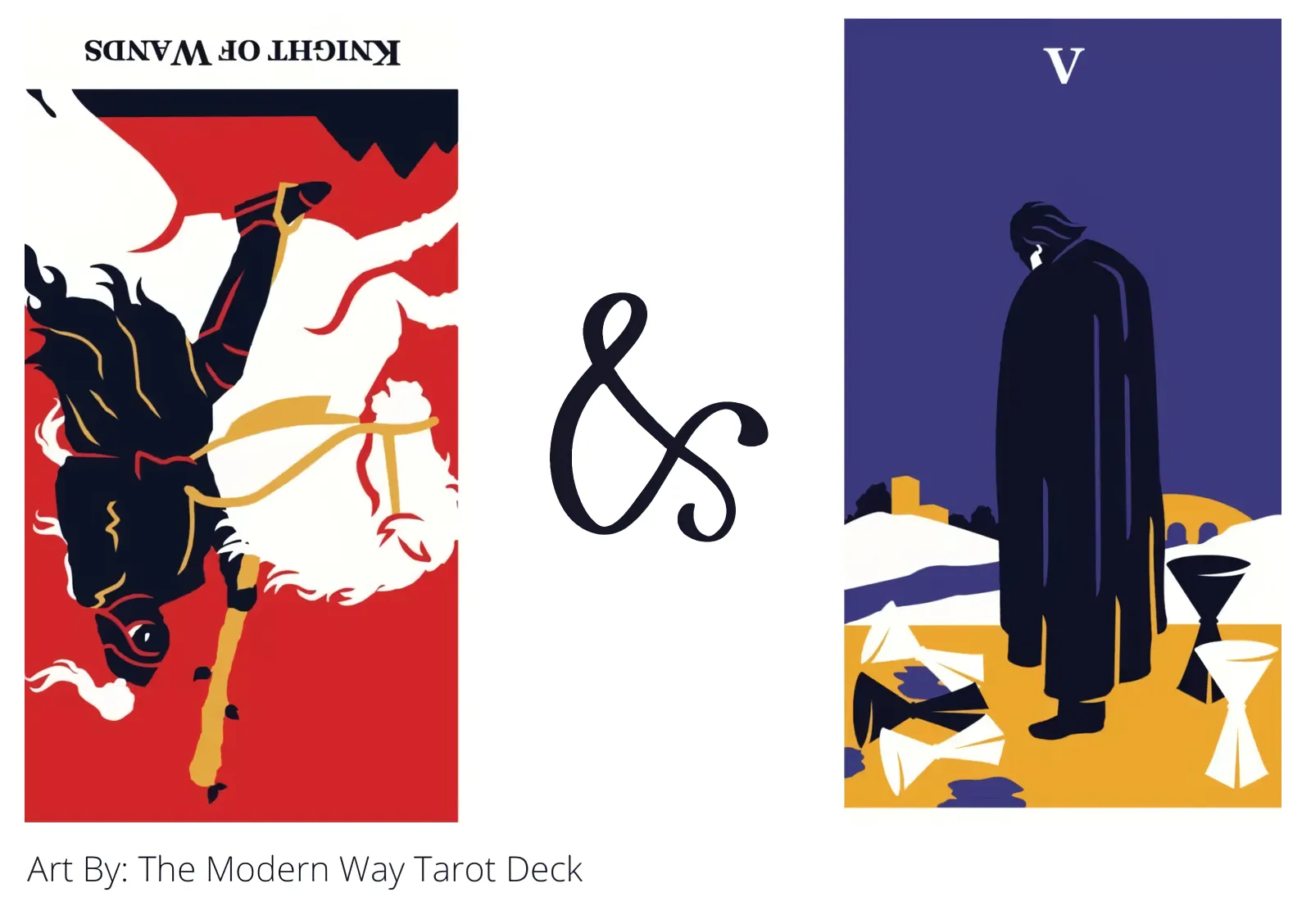 knight of wands reversed and five of cups tarot cards together