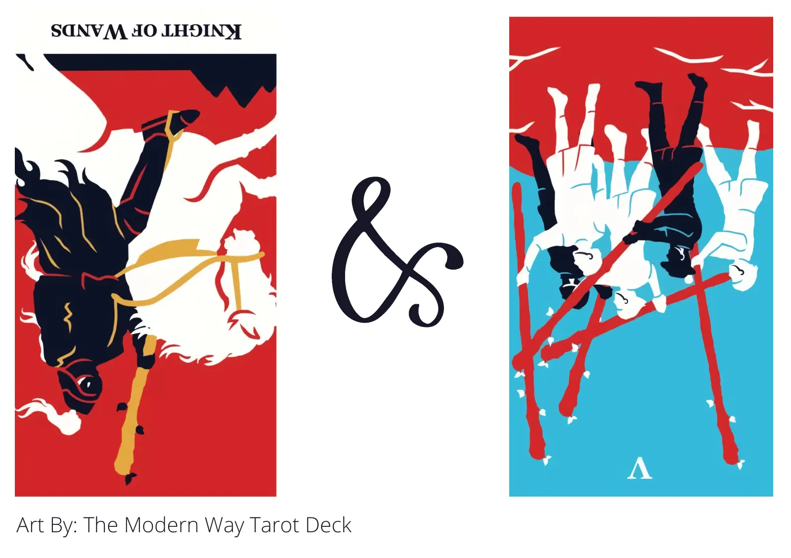 knight of wands reversed and five of wands reversed tarot cards together