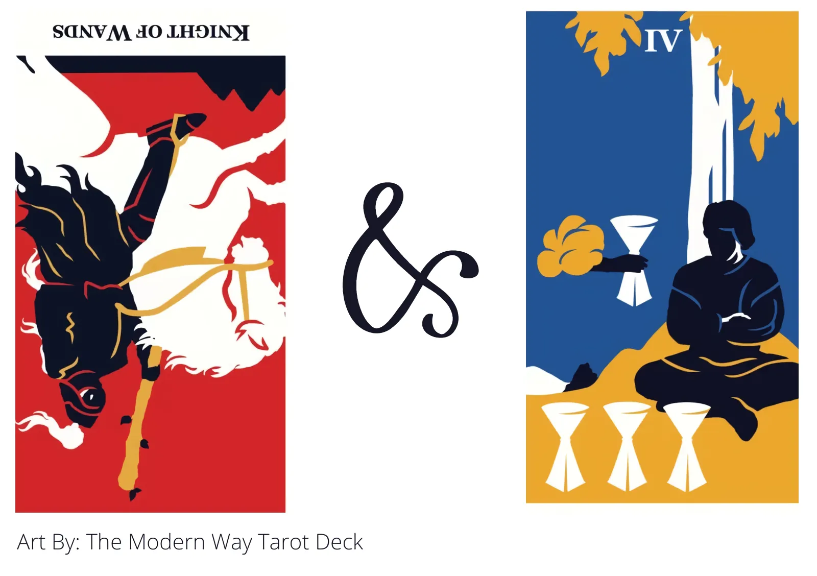 knight of wands reversed and four of cups tarot cards together