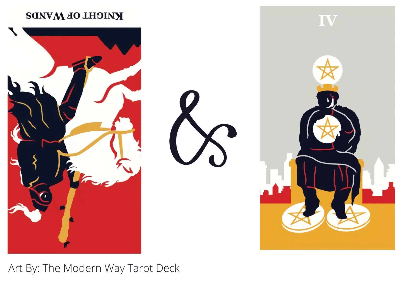 knight of wands reversed and four of pentacles tarot cards together