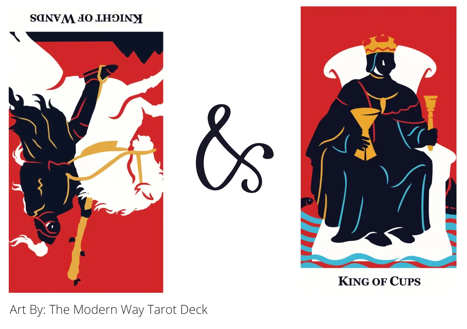 knight of wands reversed and king of cups tarot cards together