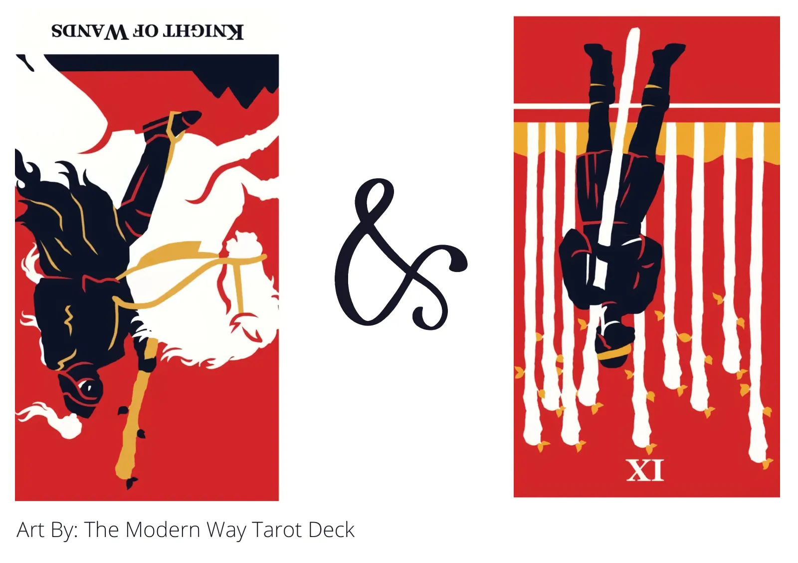 knight of wands reversed and nine of wands reversed tarot cards together