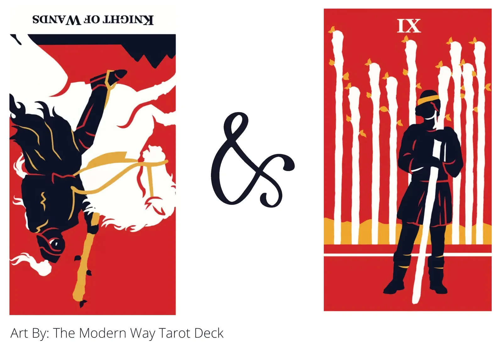 knight of wands reversed and nine of wands tarot cards together