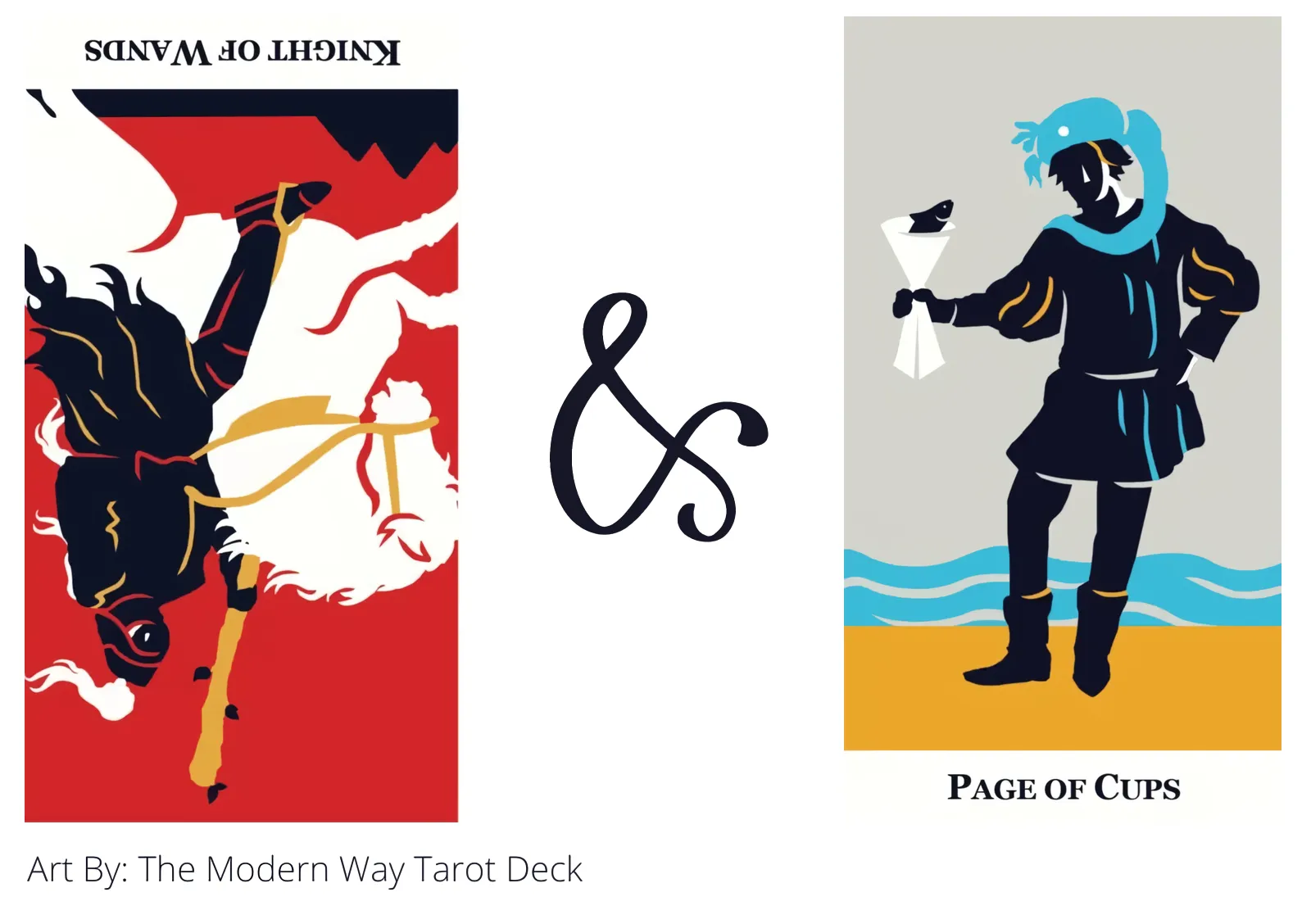 knight of wands reversed and page of cups tarot cards together