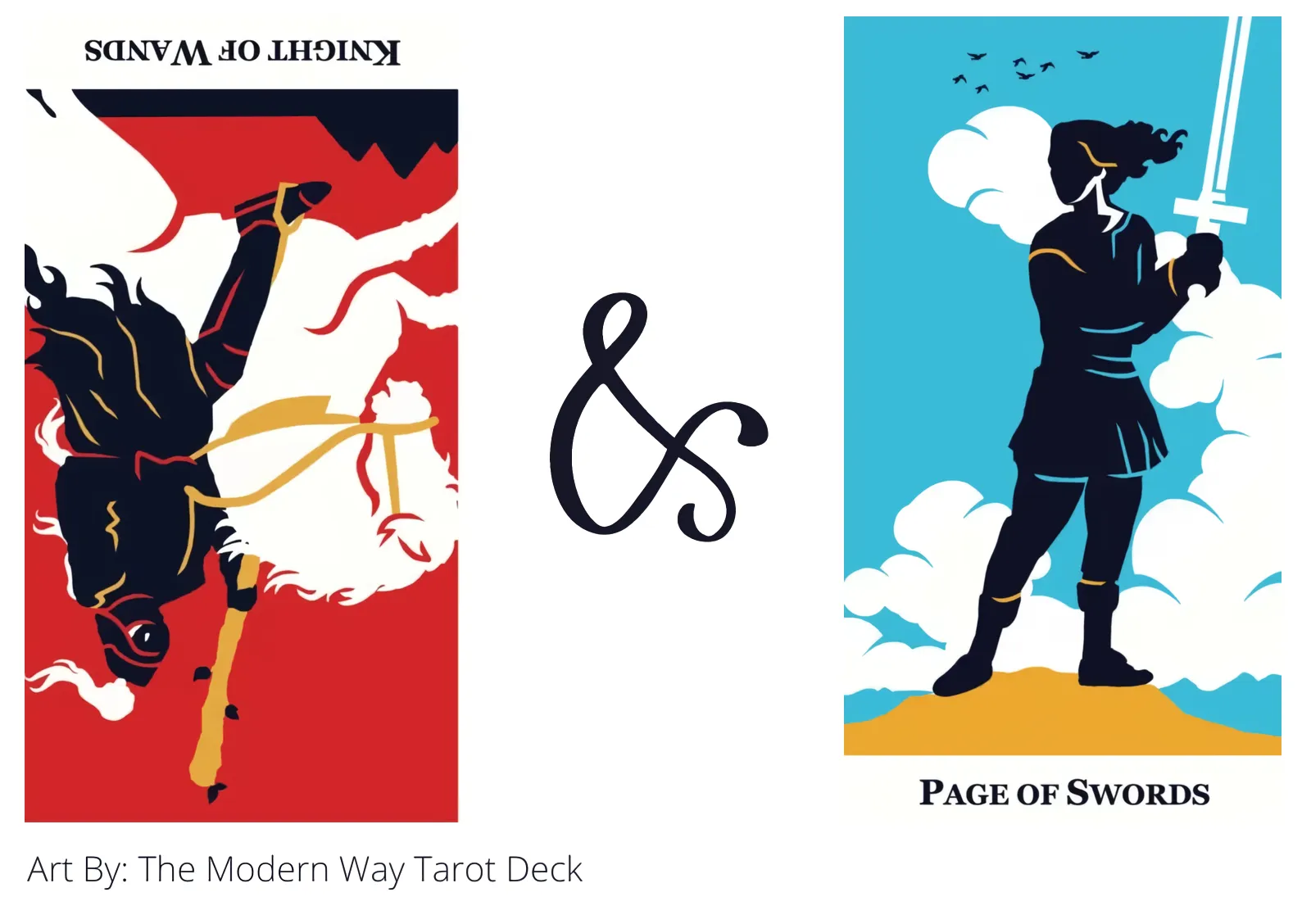 knight of wands reversed and page of swords tarot cards together