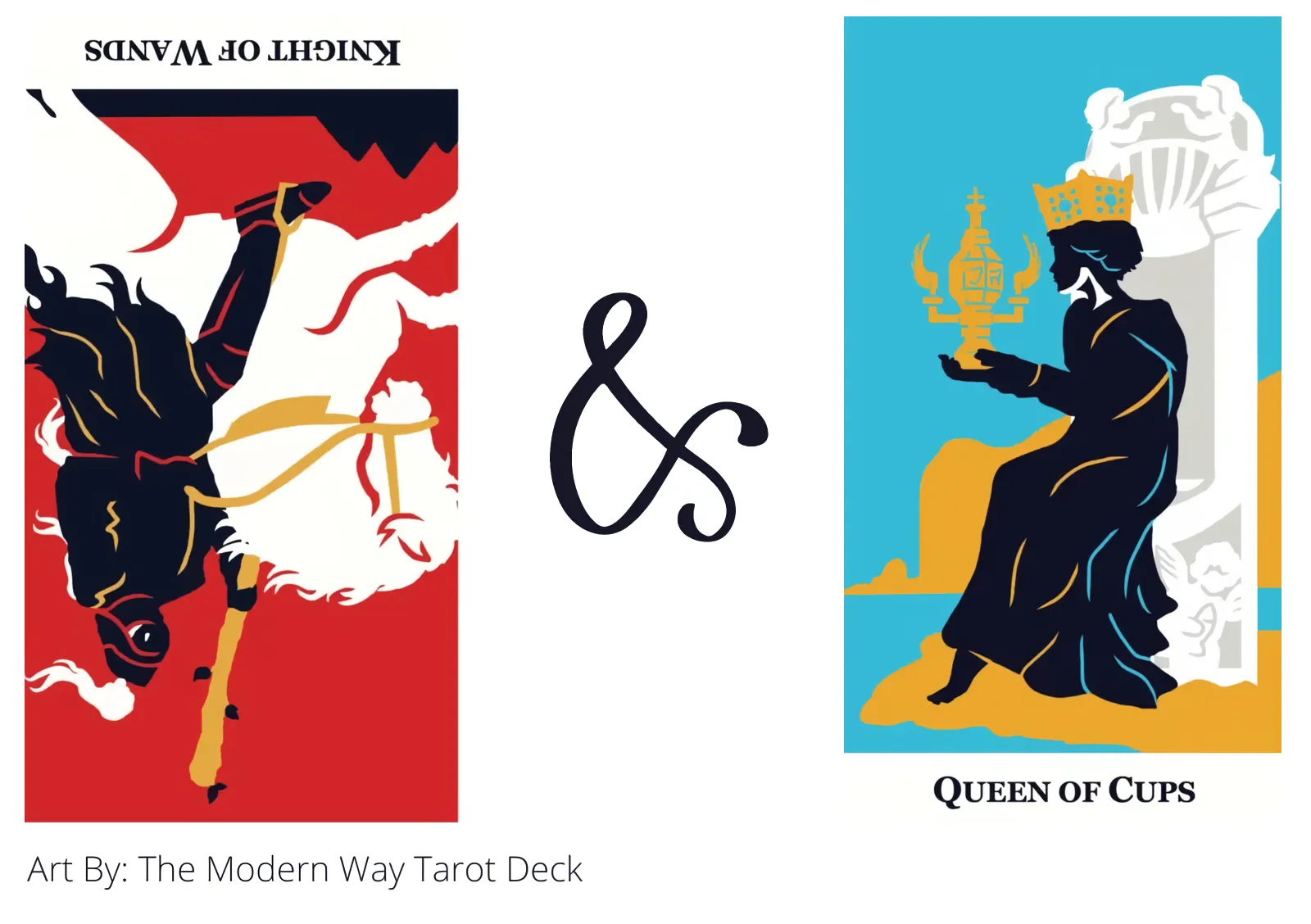 knight of wands reversed and queen of cups tarot cards together