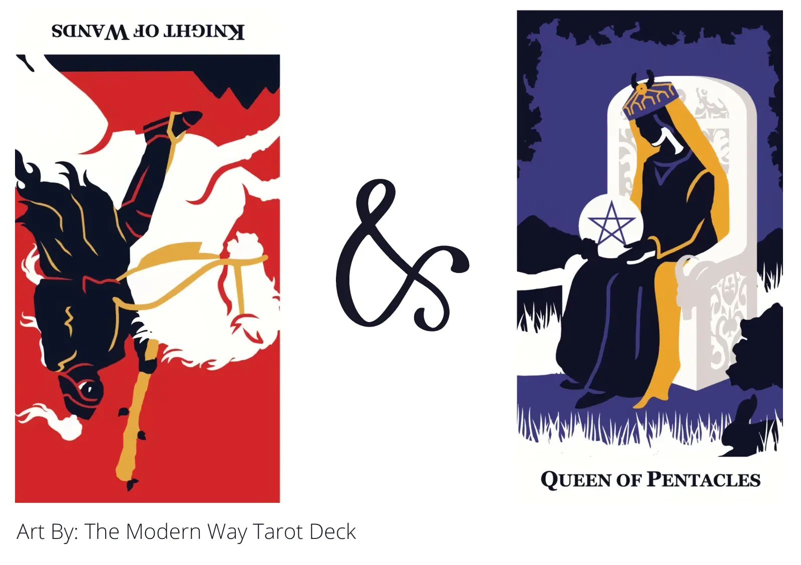 knight of wands reversed and queen of pentacles tarot cards together