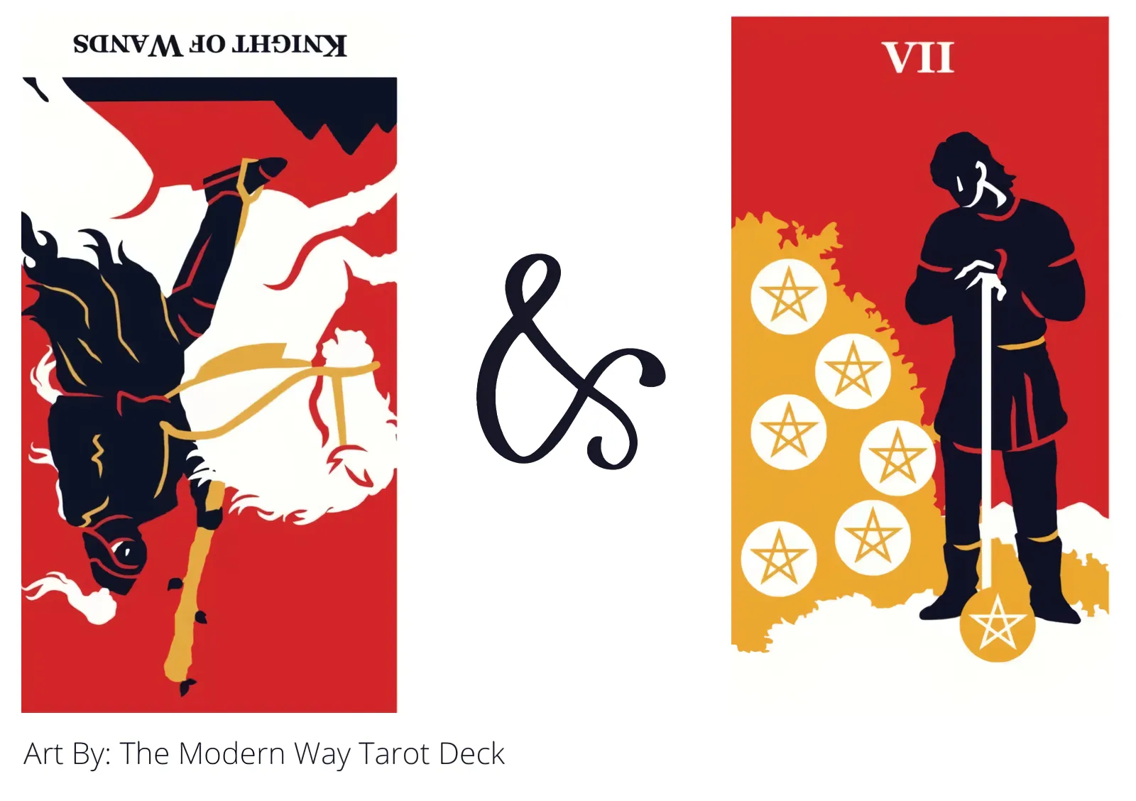 knight of wands reversed and seven of pentacles tarot cards together