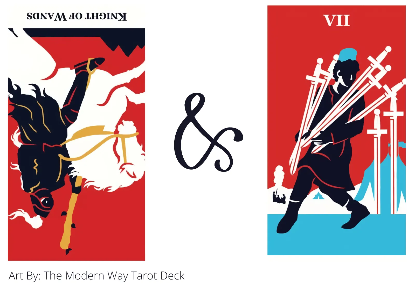 knight of wands reversed and seven of swords tarot cards together