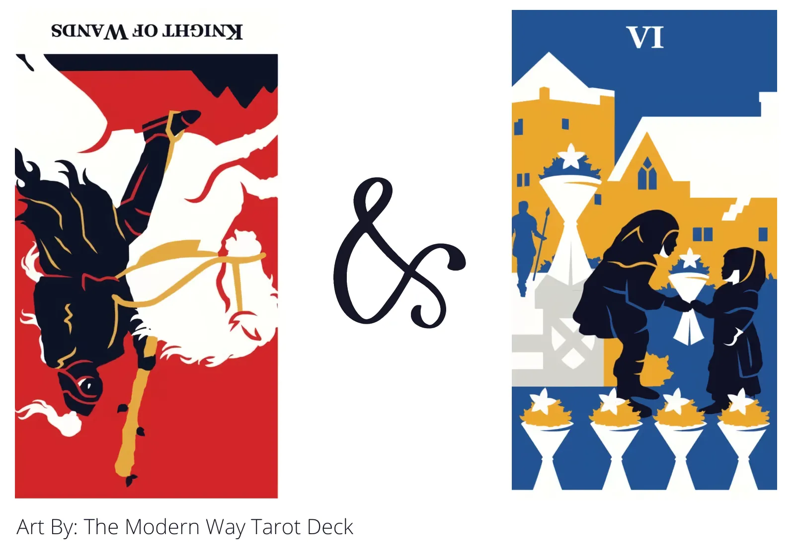 knight of wands reversed and six of cups tarot cards together