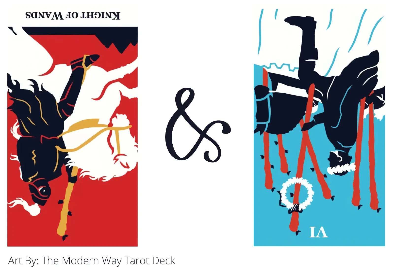 knight of wands reversed and six of wands reversed tarot cards together