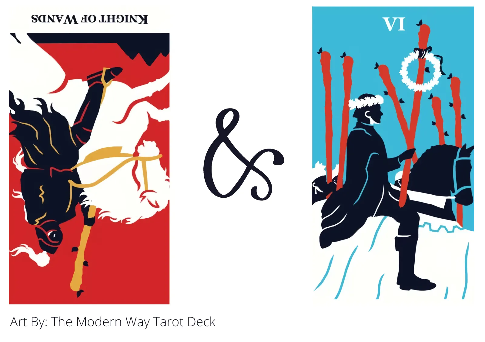 knight of wands reversed and six of wands tarot cards together