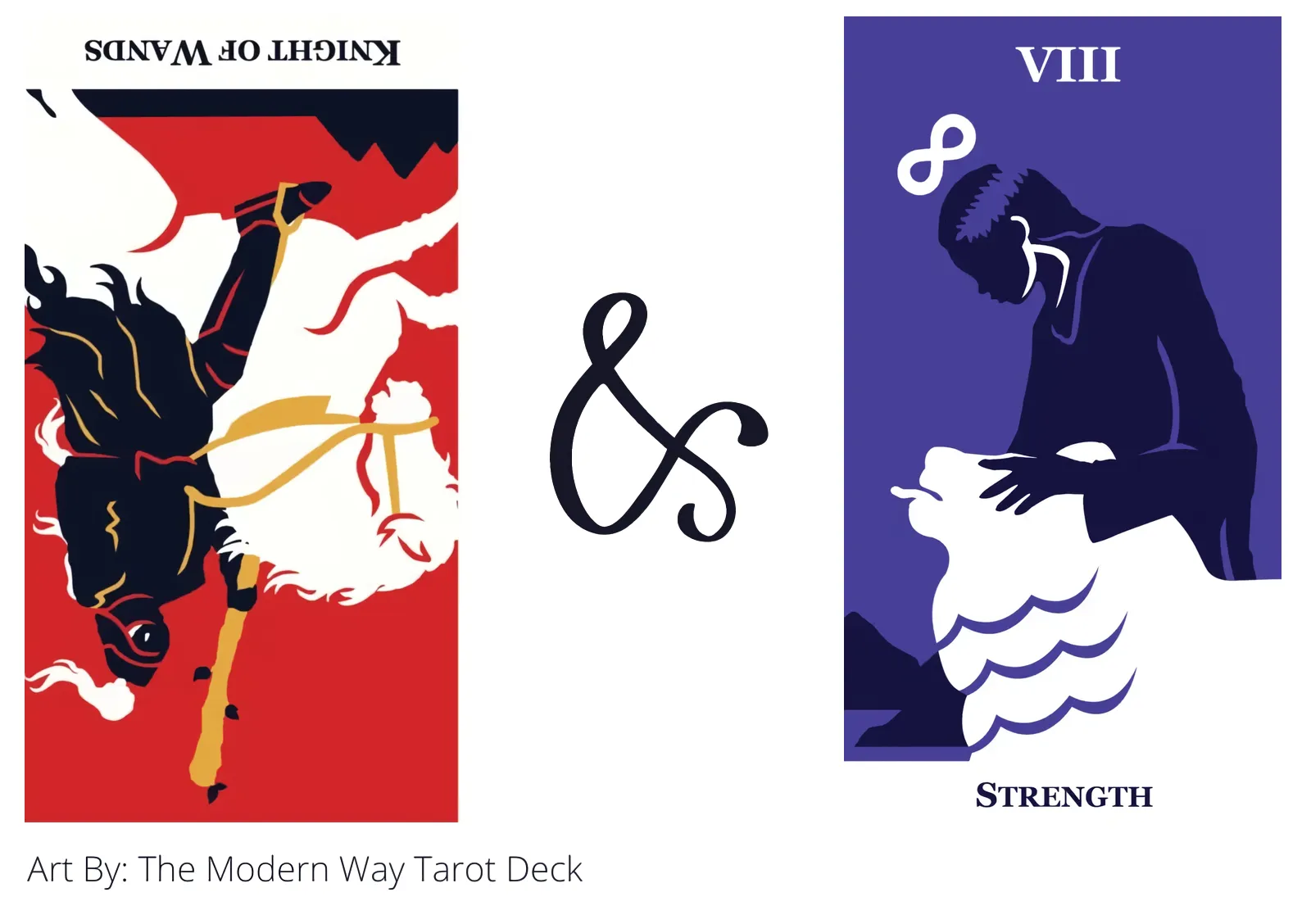 knight of wands reversed and strength tarot cards together