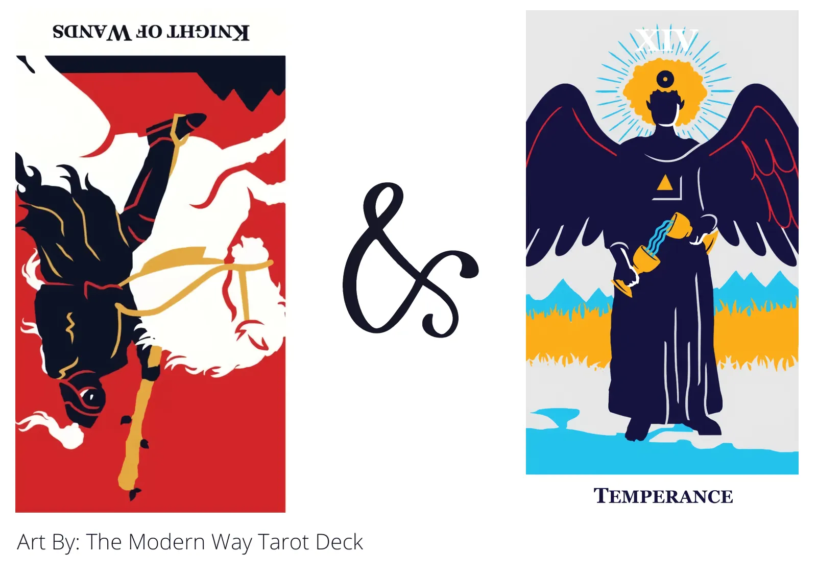 knight of wands reversed and temperance tarot cards together