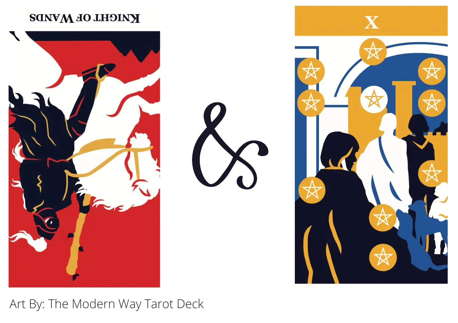 knight of wands reversed and ten of pentacles tarot cards together