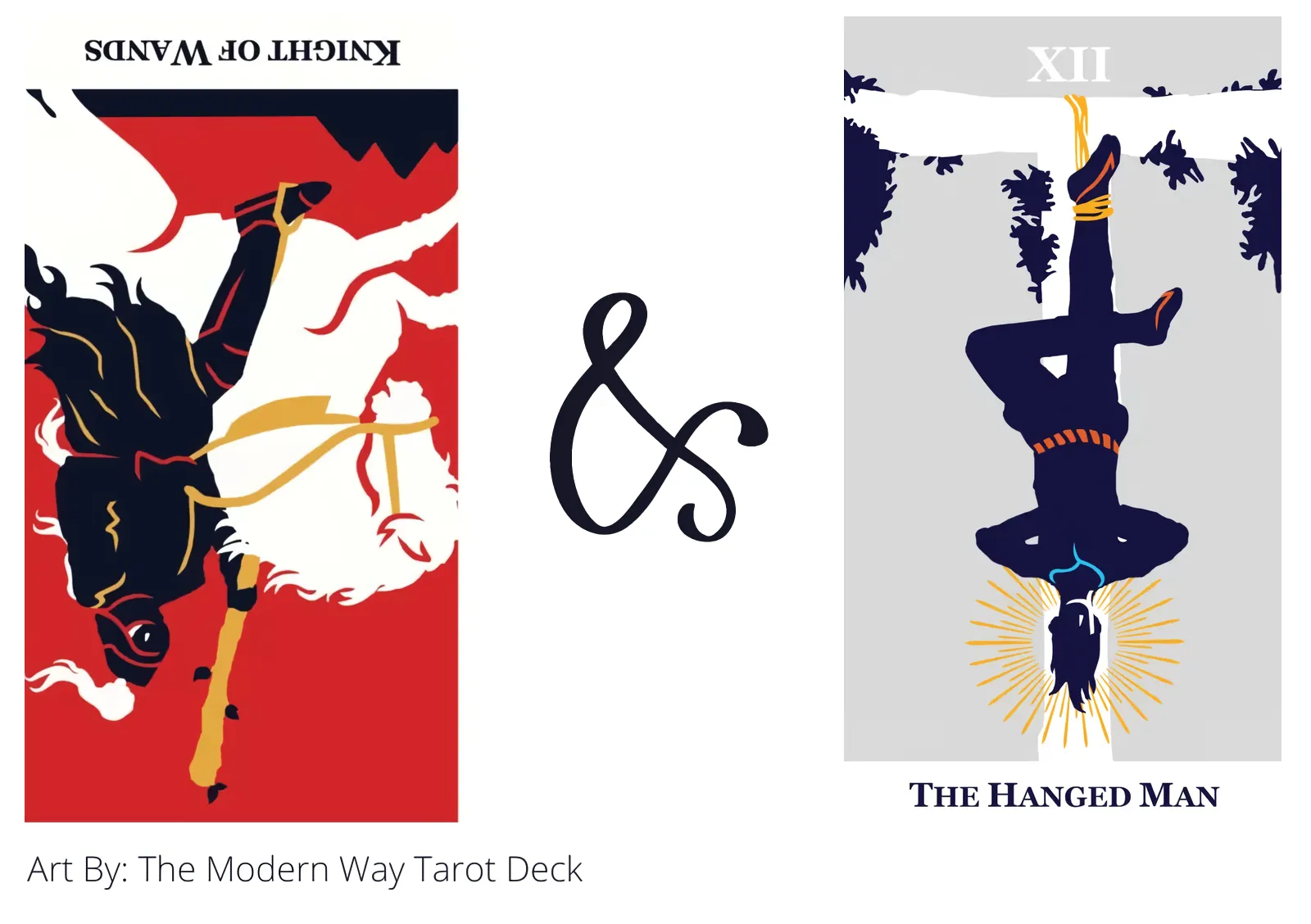 knight of wands reversed and the hanged man tarot cards together
