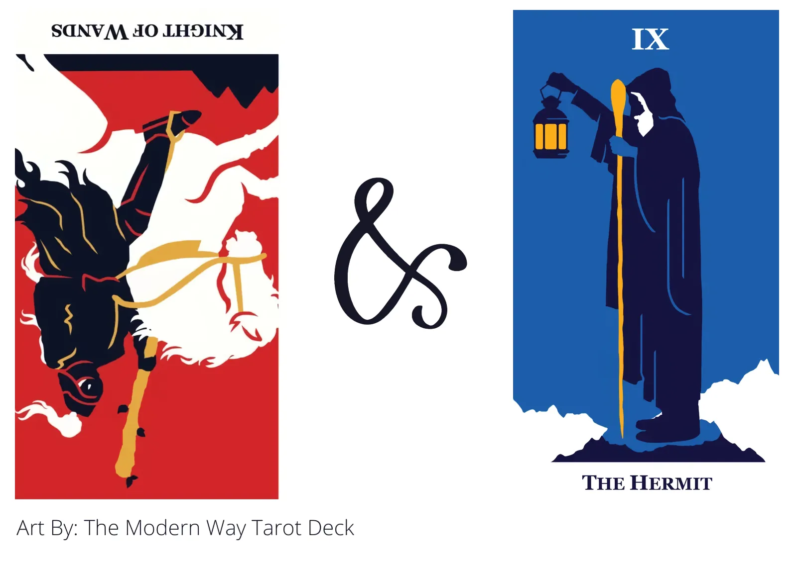knight of wands reversed and the hermit tarot cards together