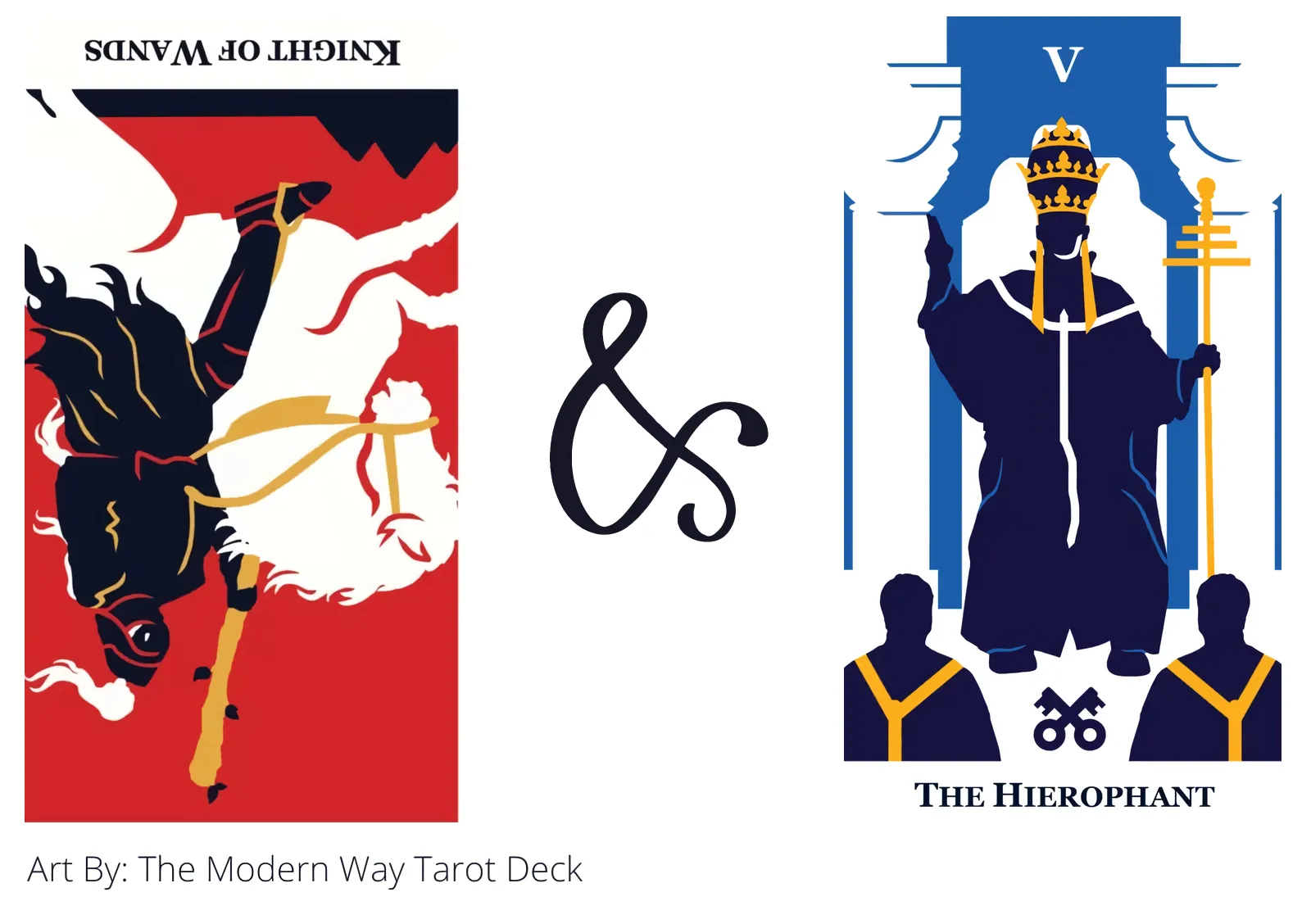 knight of wands reversed and the hierophant tarot cards together