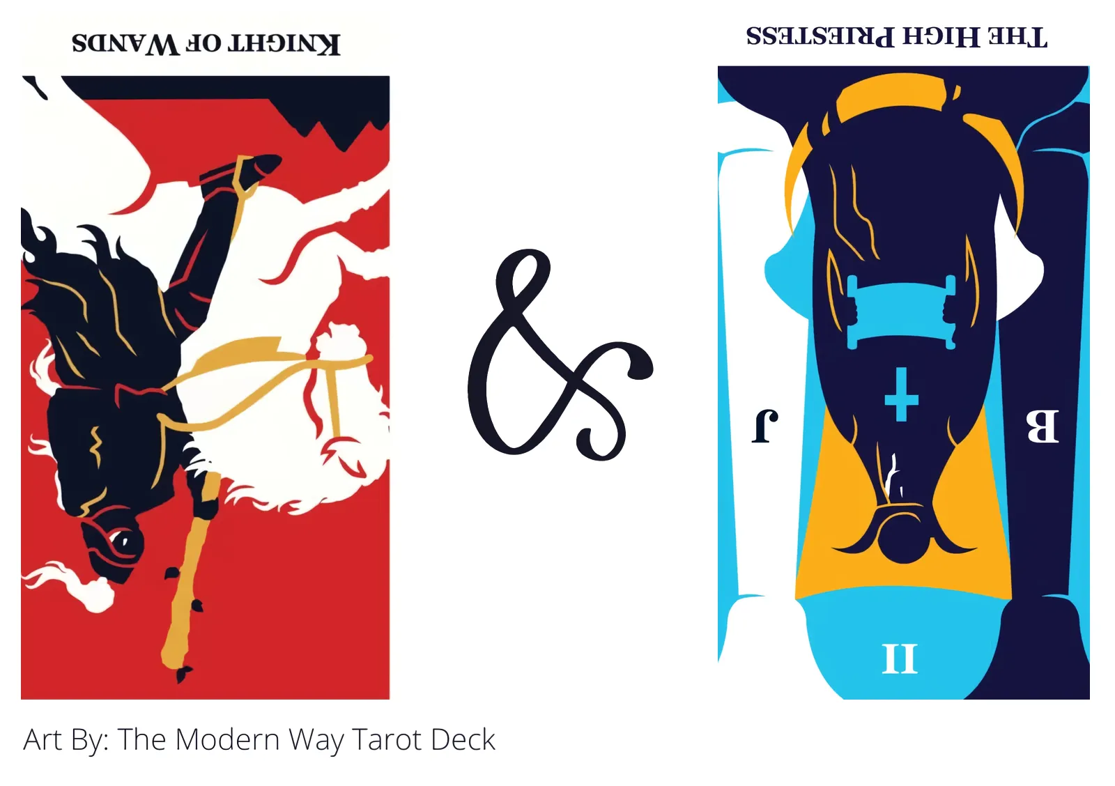 knight of wands reversed and the high priestess reversed tarot cards together