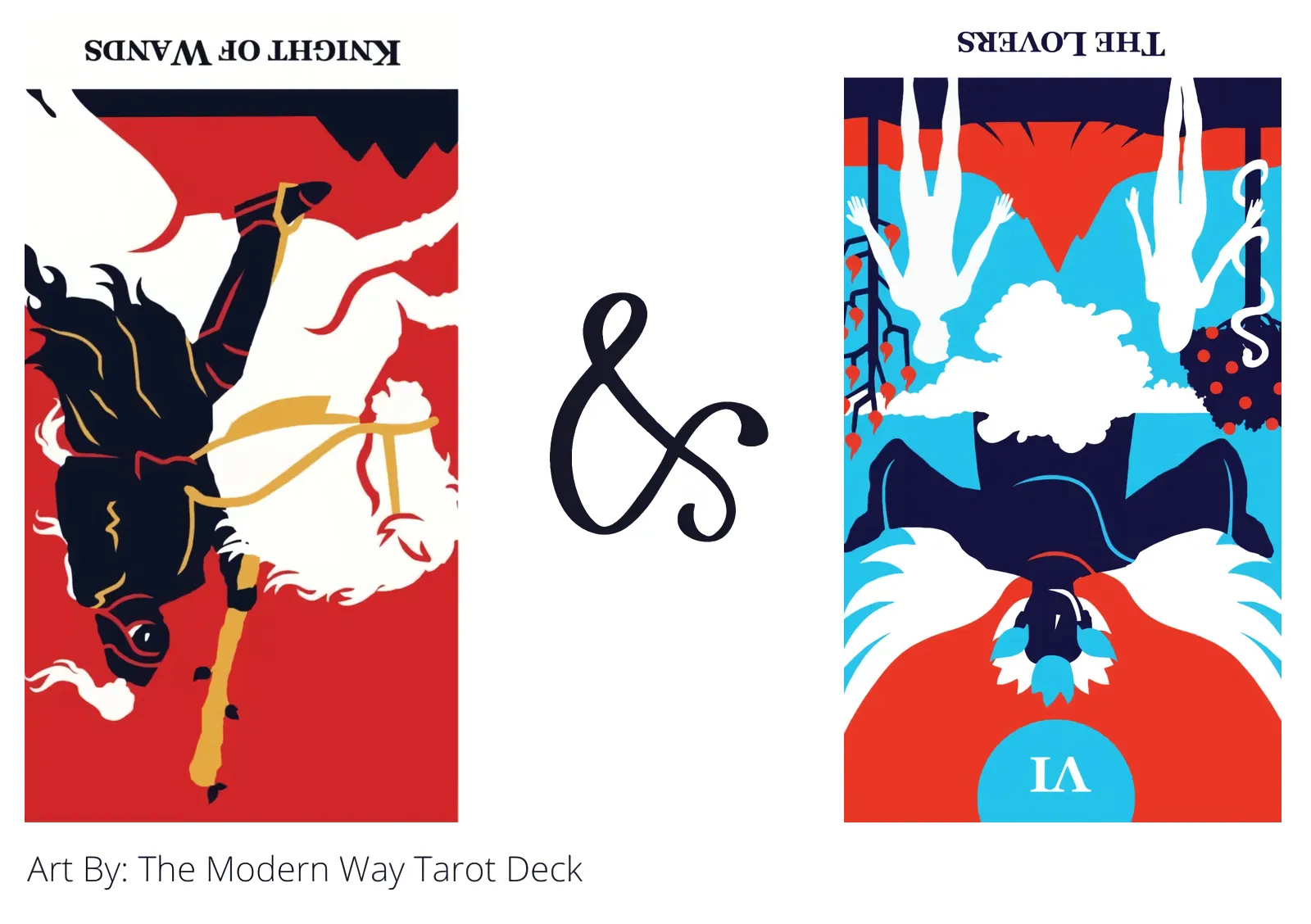knight of wands reversed and the lovers reversed tarot cards together
