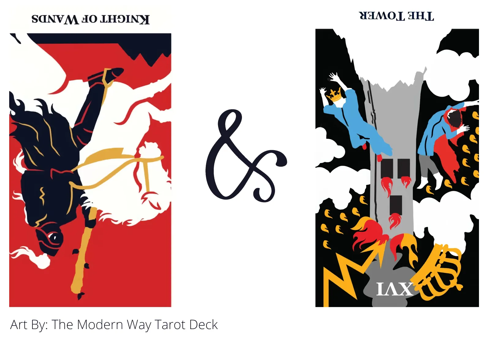 knight of wands reversed and the tower reversed tarot cards together