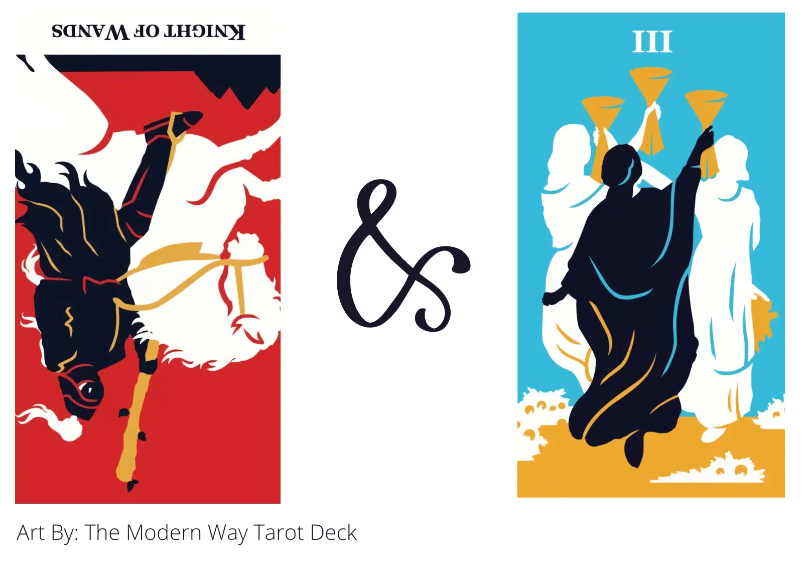 knight of wands reversed and three of cups tarot cards together