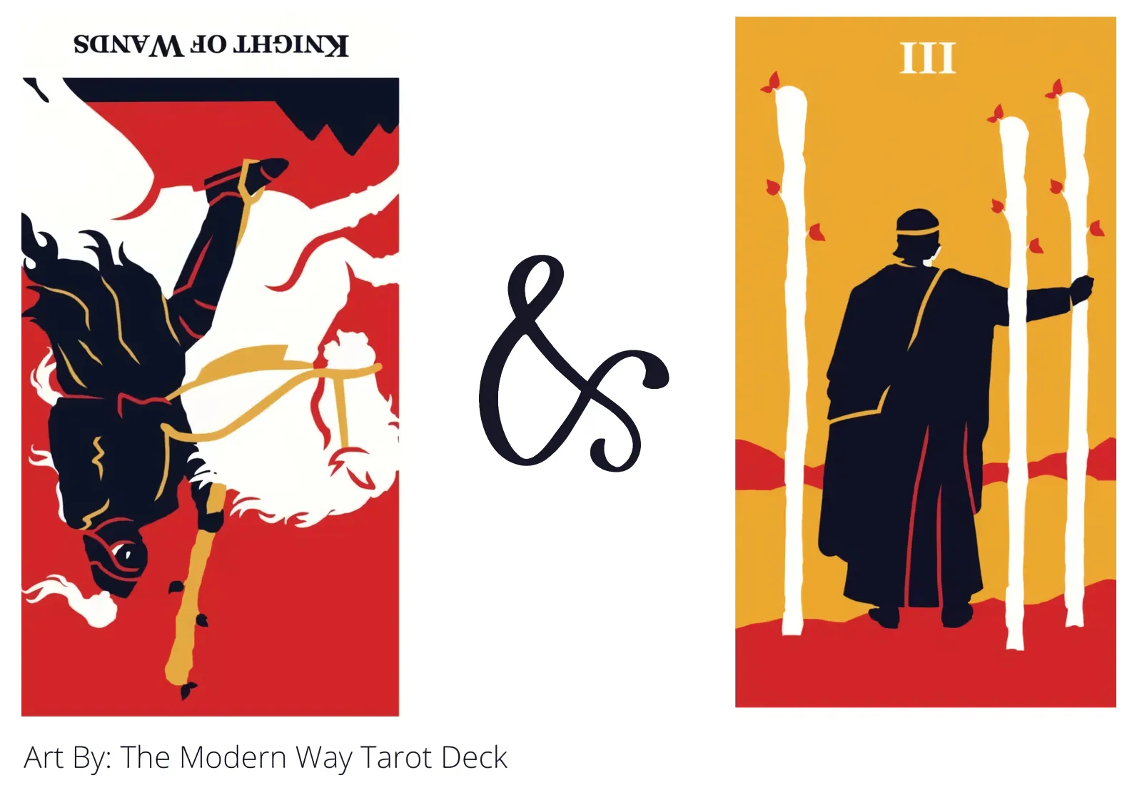 knight of wands reversed and three of wands tarot cards together