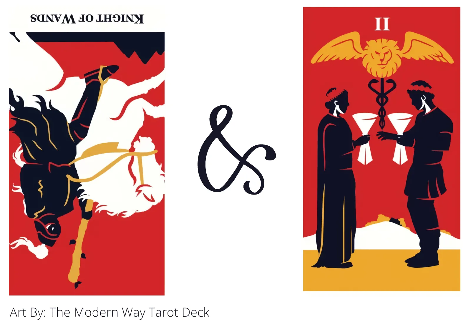 knight of wands reversed and two of cups tarot cards together