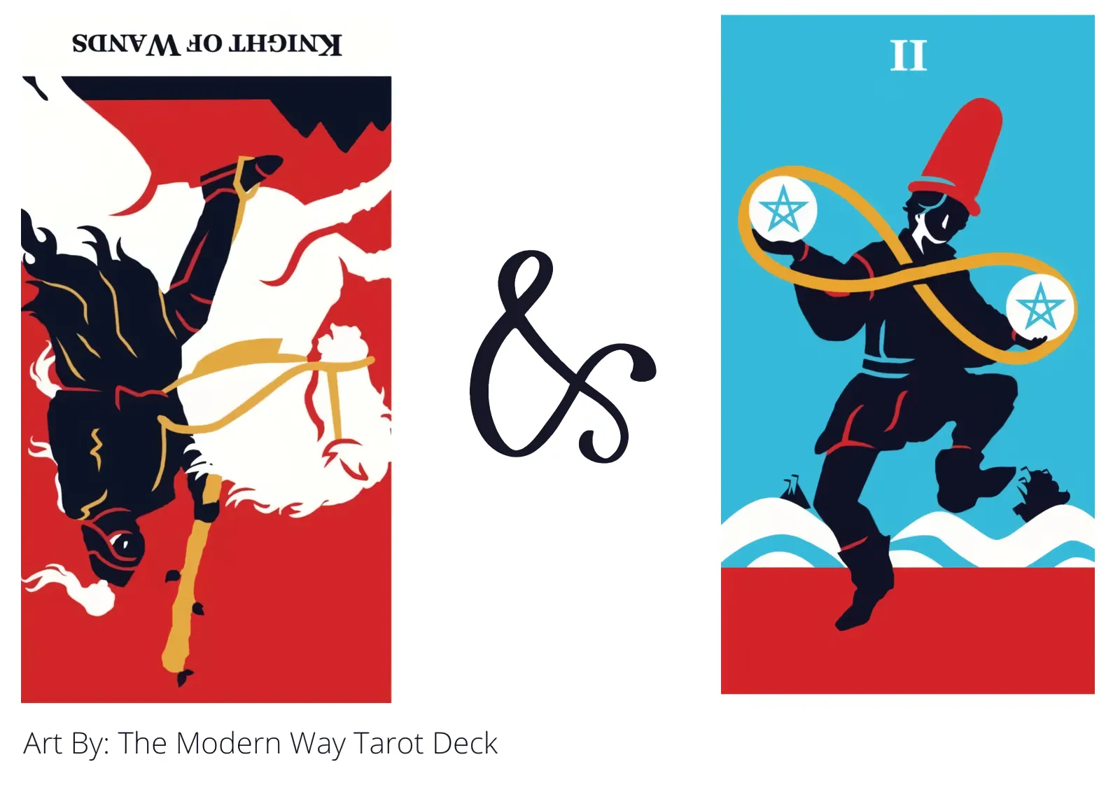 knight of wands reversed and two of pentacles tarot cards together