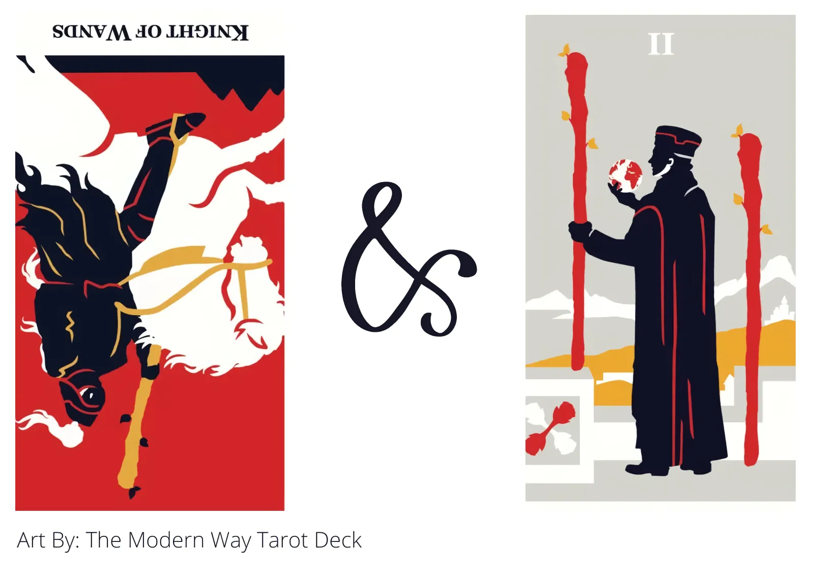knight of wands reversed and two of wands tarot cards together