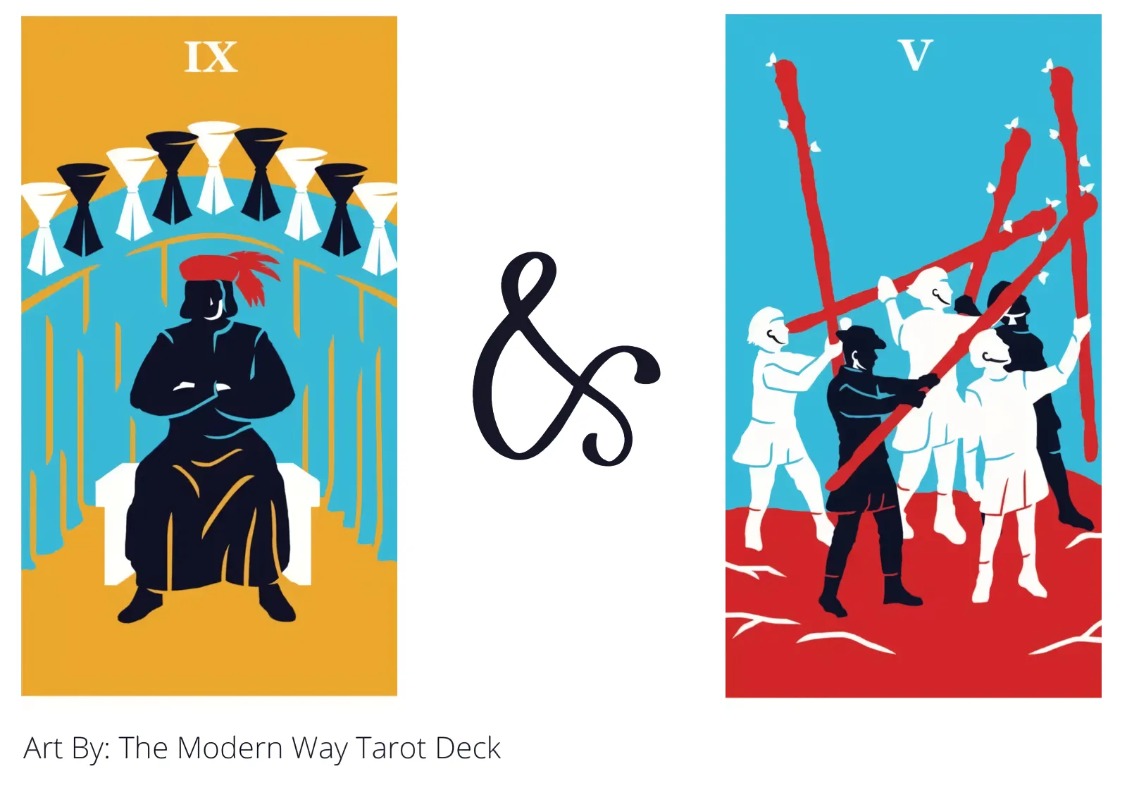 nine of cups and five of wands tarot cards together
