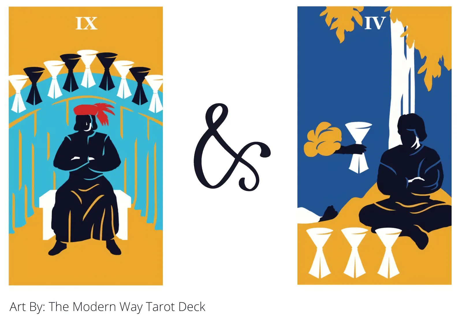 nine of cups and four of cups tarot cards together