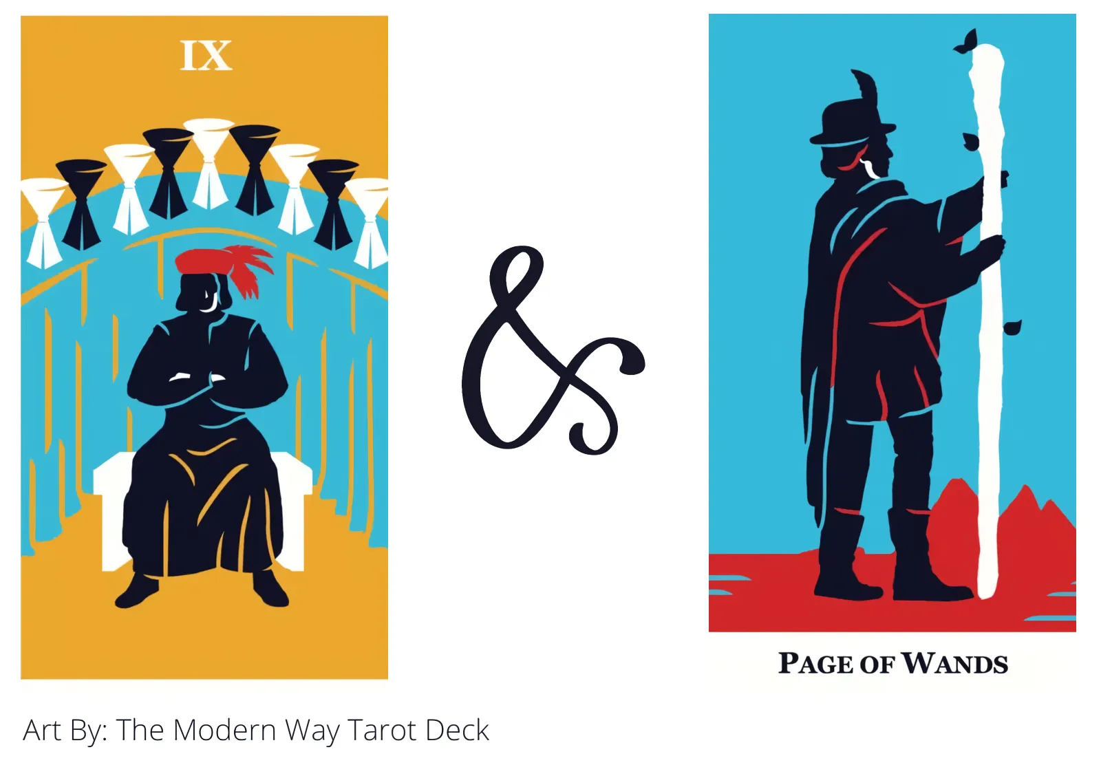 nine of cups and page of wands tarot cards together
