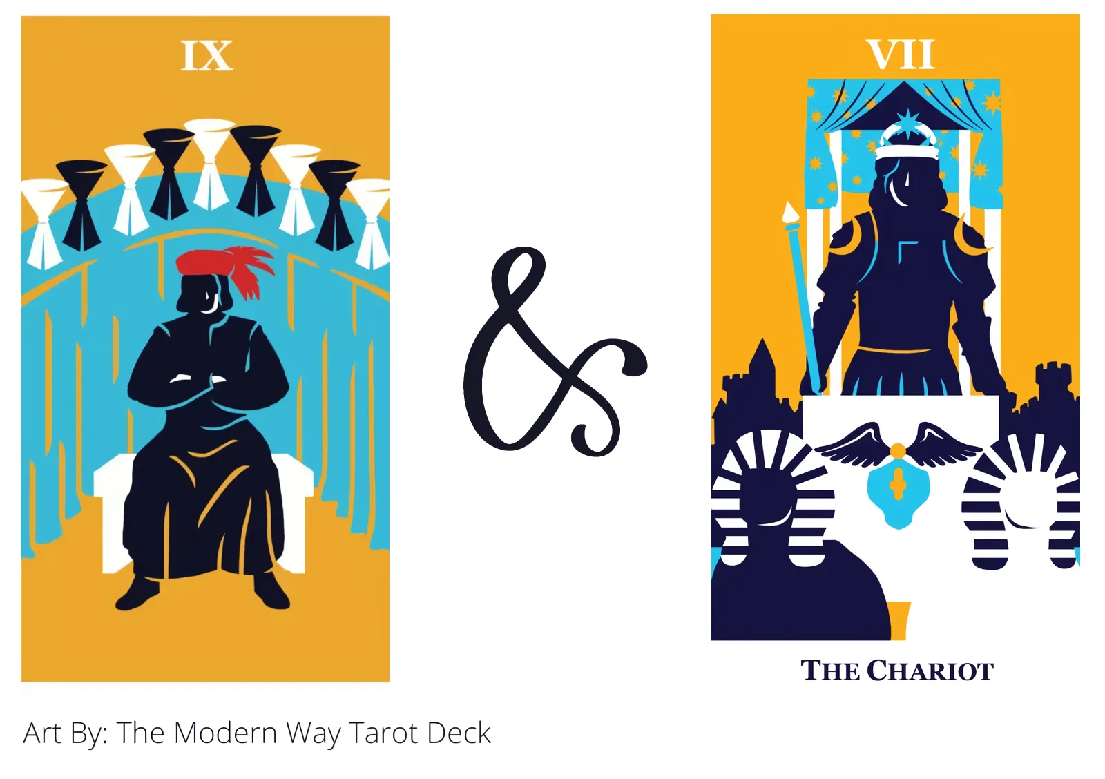 nine of cups and the chariot tarot cards together