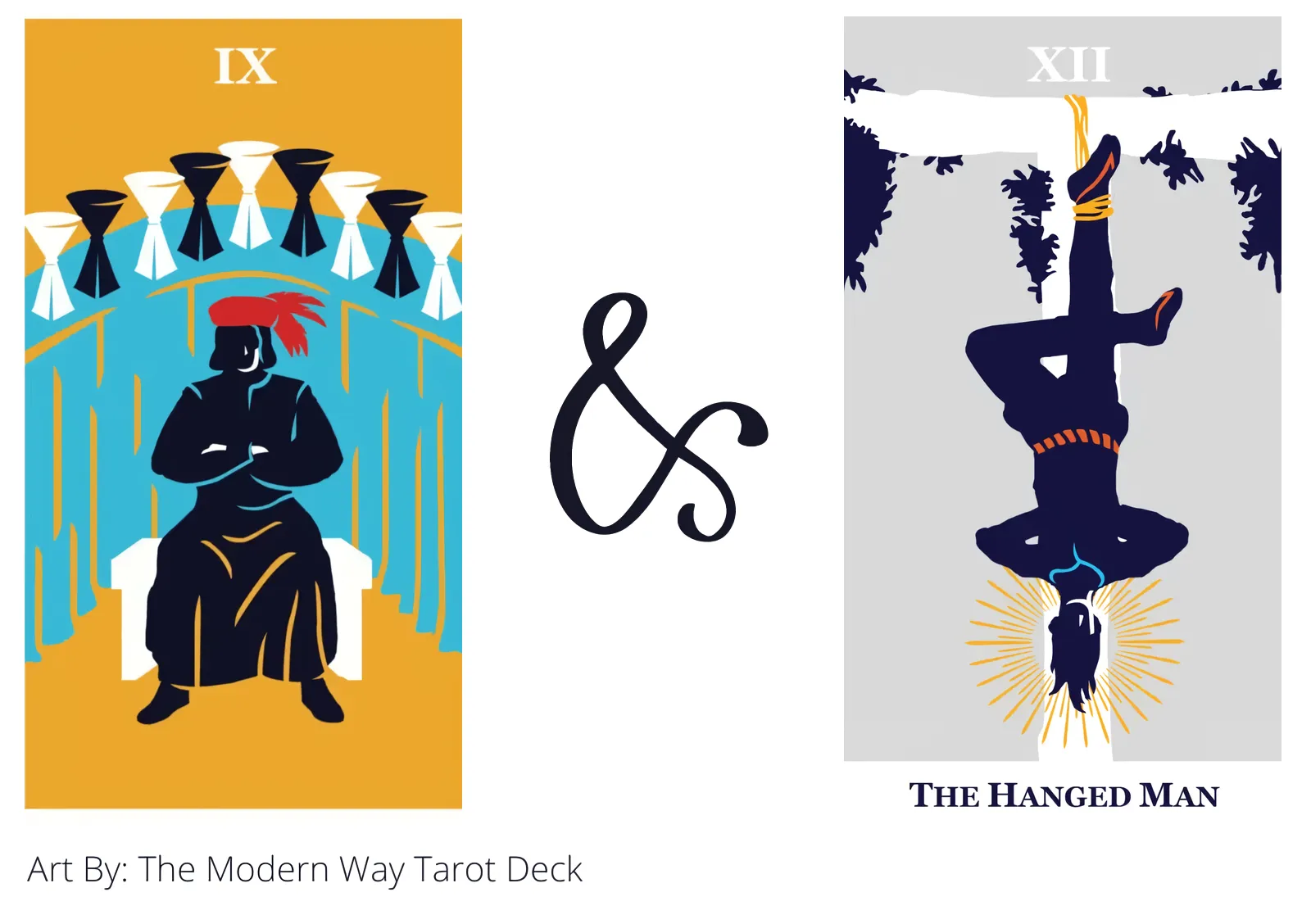 nine of cups and the hanged man tarot cards together