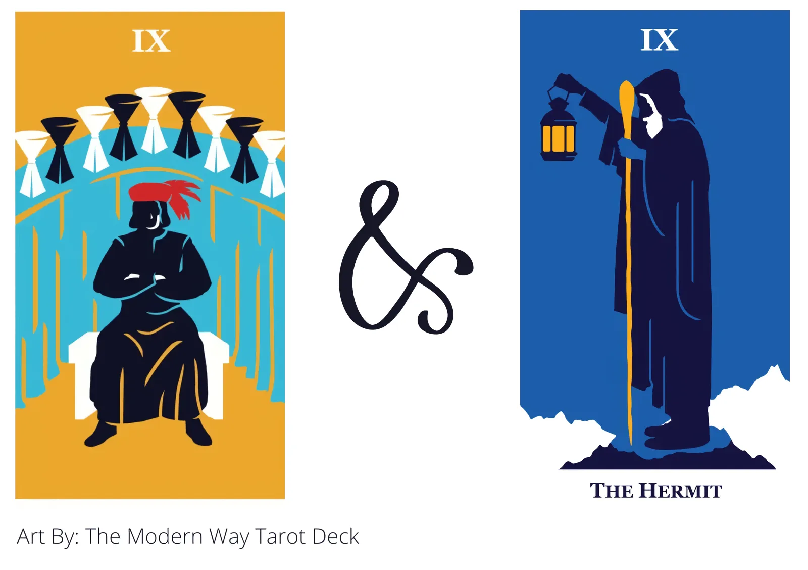 nine of cups and the hermit tarot cards together