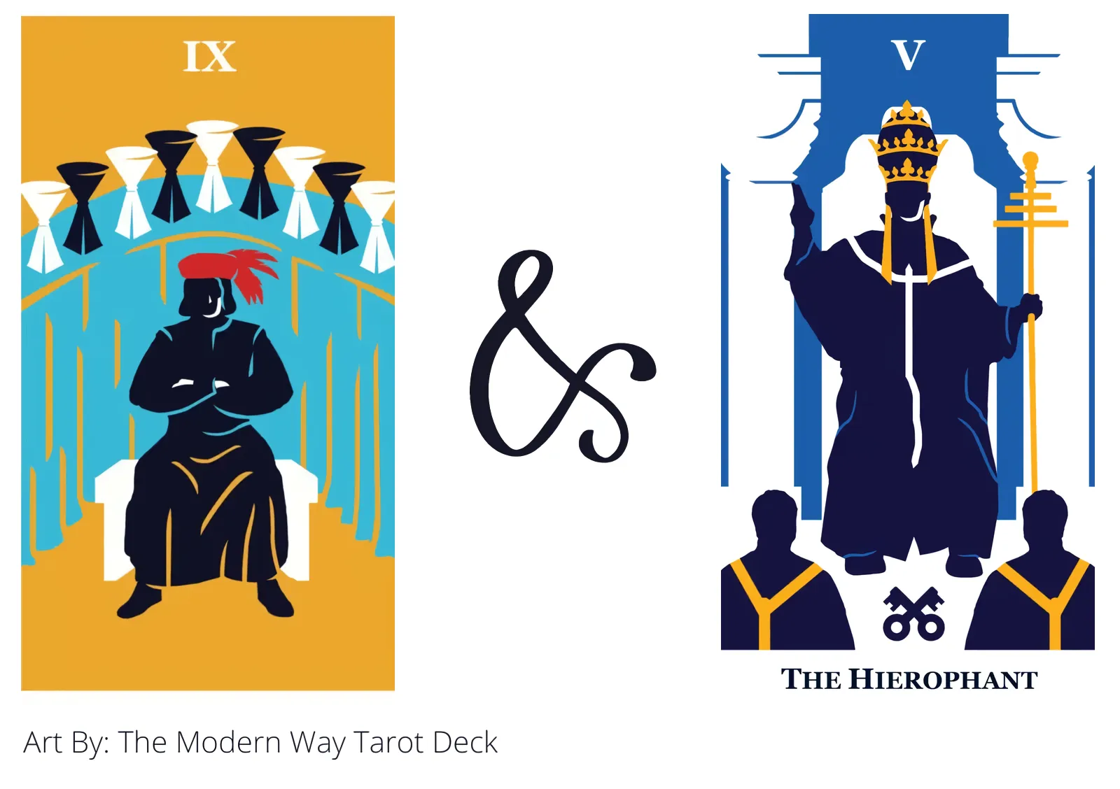 nine of cups and the hierophant tarot cards together