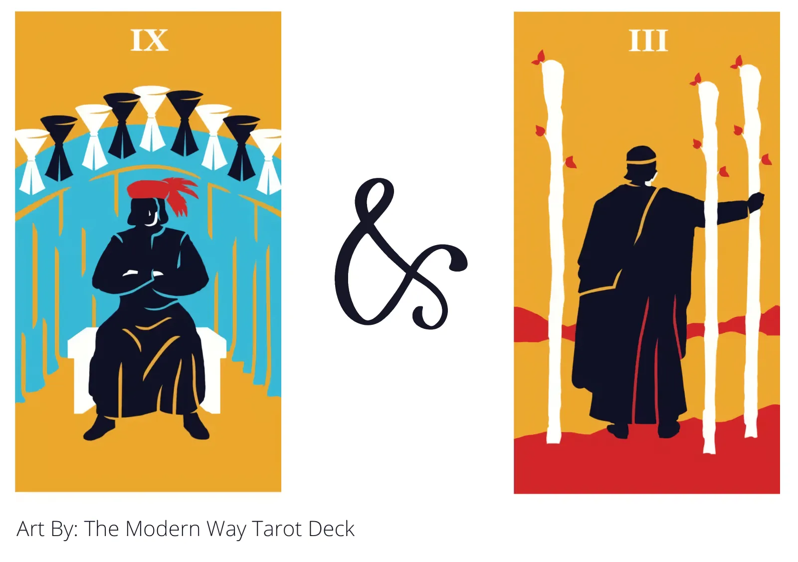 nine of cups and three of wands tarot cards together