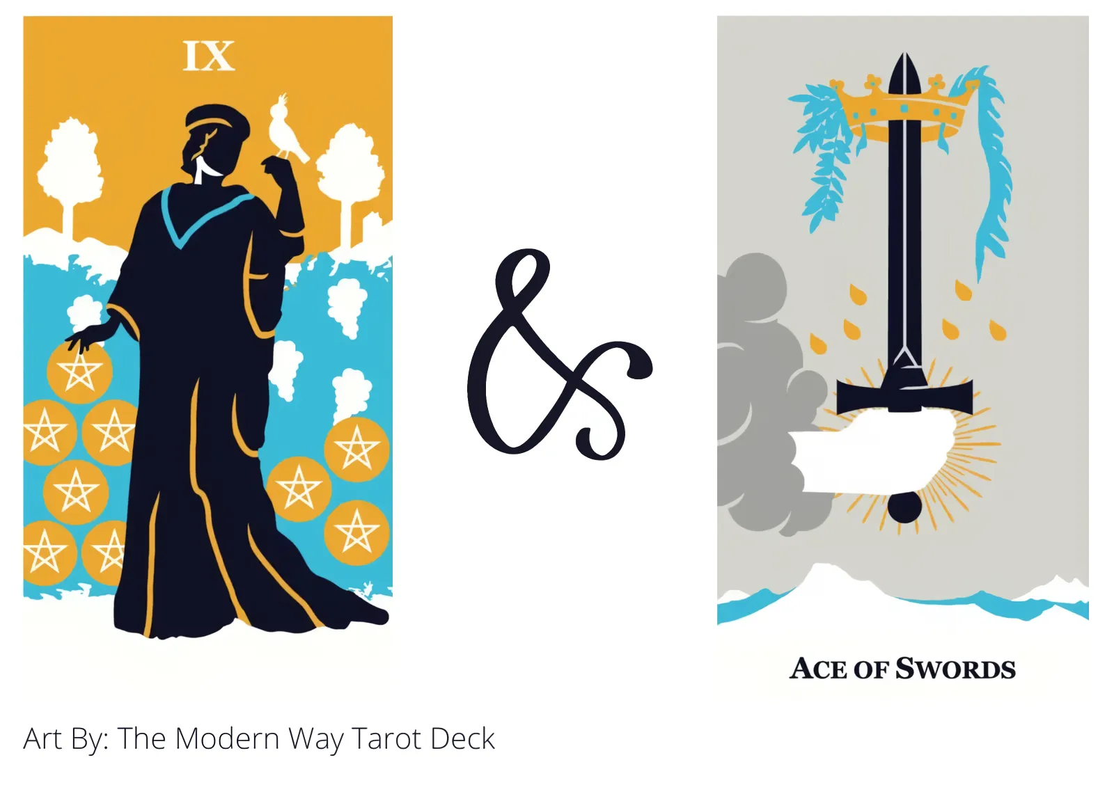 nine of pentacles and ace of swords tarot cards together